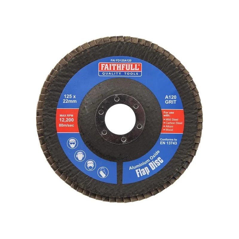 Faithfull Aluminium Oxide Flap Disc 125 x 22mm 120 Grit - FAIFD125A120