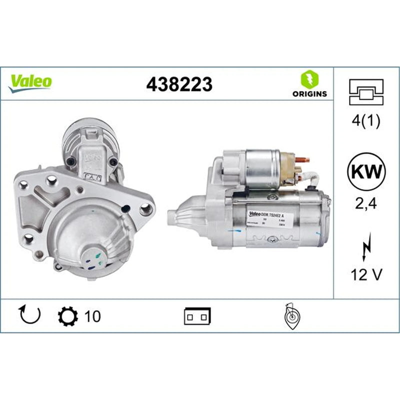 Valeo Starter Motor 12V 2.4kW 10 Teeth 438223
