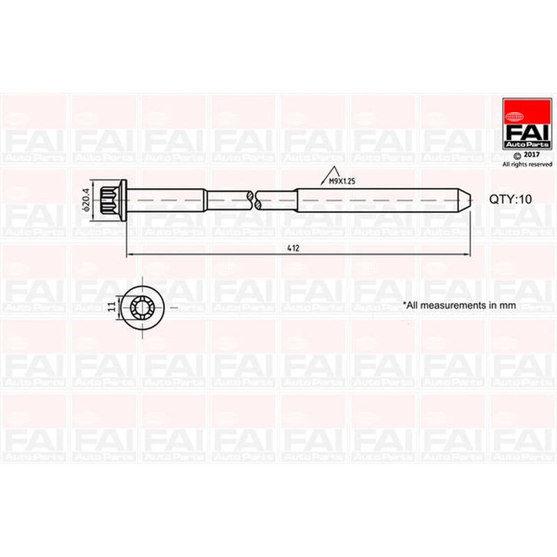FAI Cylinder Head Bolt Set M9 x 1.25 B292