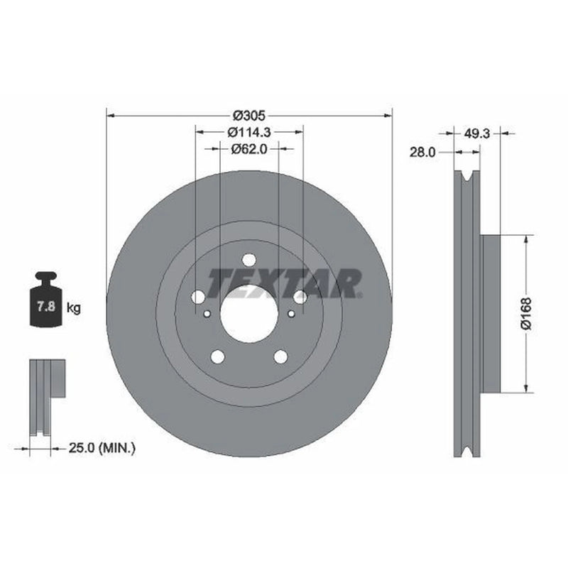 Textar 2 x Vented Front Brake Discs 92304305