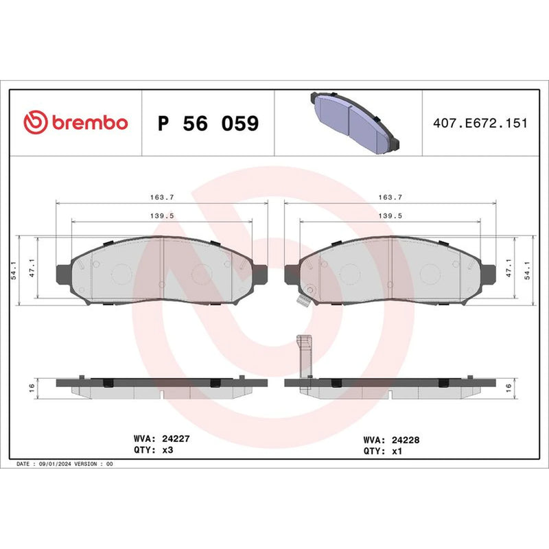 Brembo 4 x Front Brake Pad Set P56059