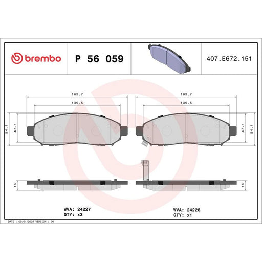 Brembo 4 x Front Brake Pad Set P56059