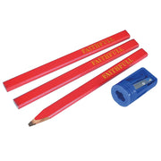 Faithfull Carpenters' Pencils Red (Pack 3 + Sharpener) - FAICPSHARP