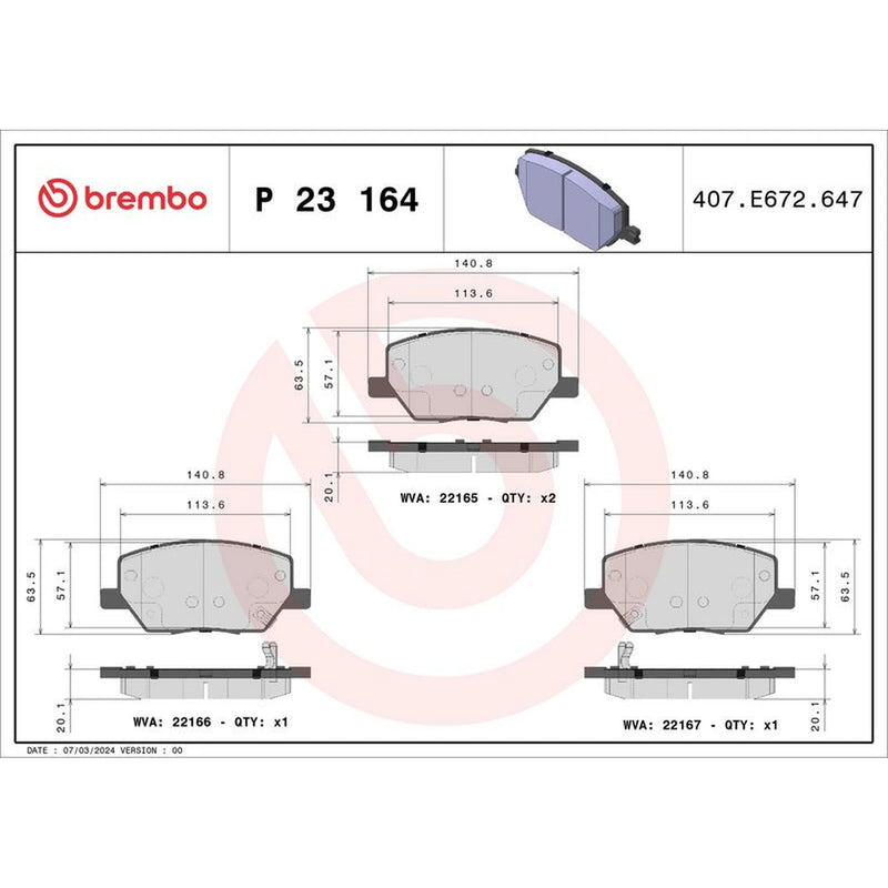 Brembo 4 x Front Brake Pad Set P23164