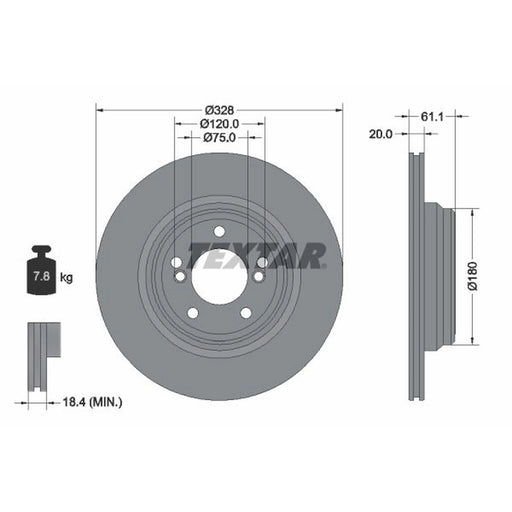 Textar 2 x Externally Vented Rear Brake Discs 92211305