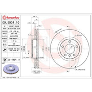Brembo 2 x Internally Vented Front Brake Discs 09.5934.11