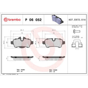 Brembo 4 x Rear Brake Pad Set P06052