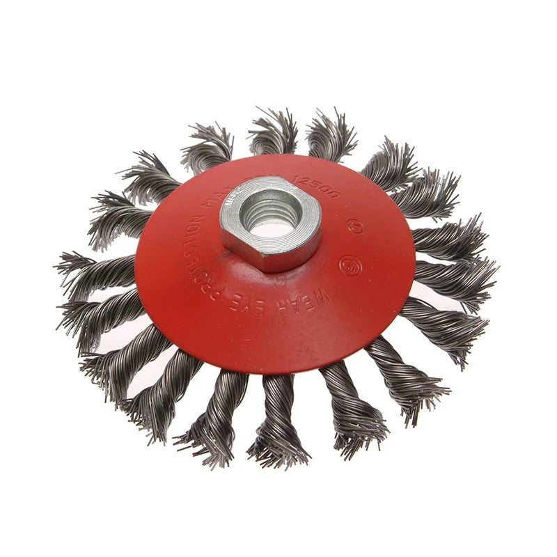 Faithfull Conical Wire Brush M14x2 Bore, 0.50mm Wire 100-115mm