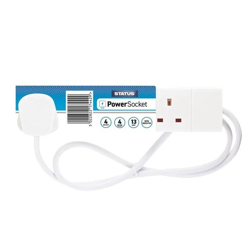 Status International® Extension Lead 240V 4-Gang 13A White 4m - S4W4MS6