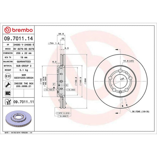 Brembo 2 x Front Brake Discs 09.7011.11