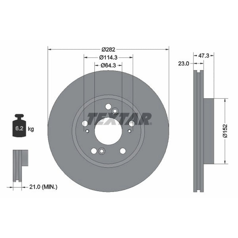Textar 2 x Vented Front Brake Discs 92128400