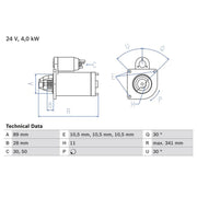 Bosch Starter Motor 24V 4kW 11 Teeth 0 986 013 720