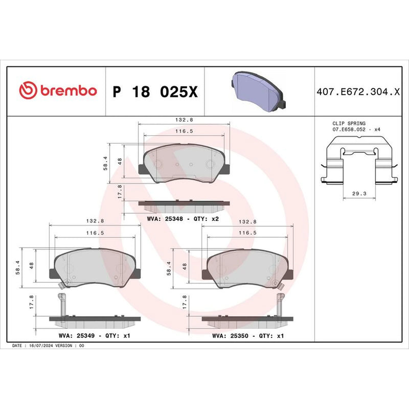 Brembo 4 x Front Brake Pad Set P18025X