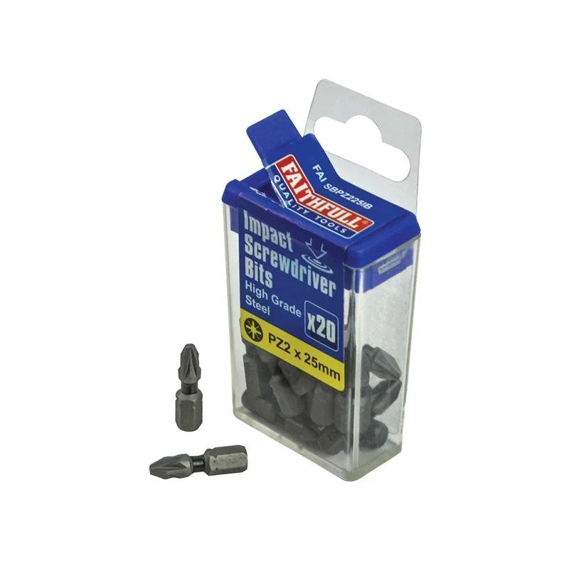 Faithfull Pozi Impact Screwdriver Bits PZ2 x 25mm (Pack 20) - FAISBPZ225IB