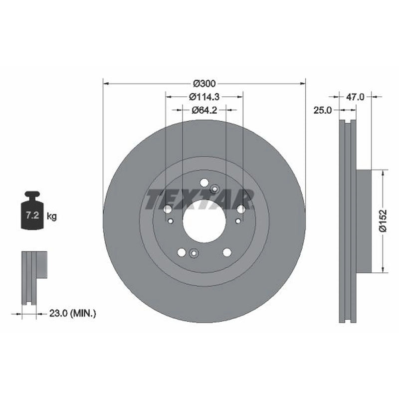 Textar 2 x Internally Vented Front Brake Discs 92186503