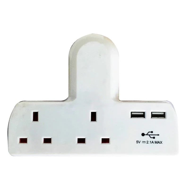 Dencon T-shape Socket 2 Way Adaptor 13A Fused with USB - 1695