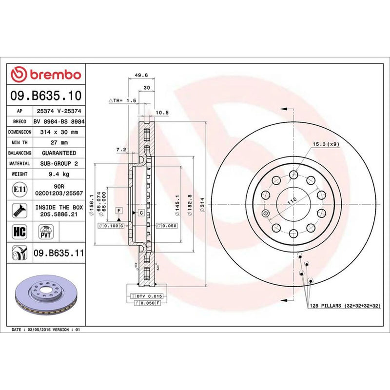Brembo 2 x Front Brake Discs 09.B635.11