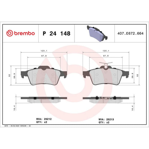 Brembo 4 x Rear Brake Pad Set P24148