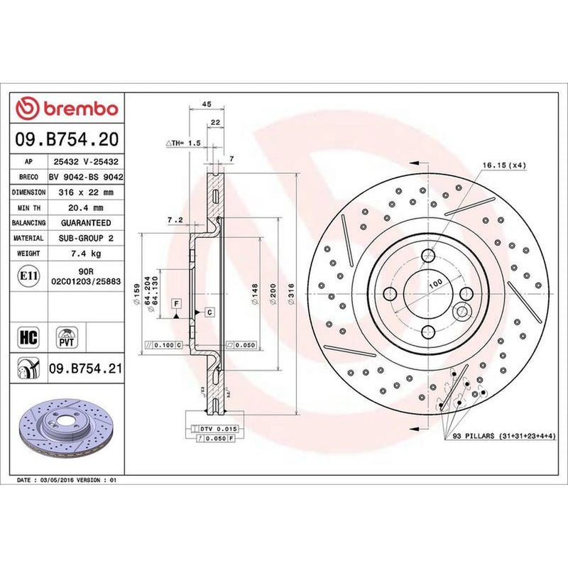 Brembo 2 x Slotted/Perforated Front Brake Discs 09.B754.21