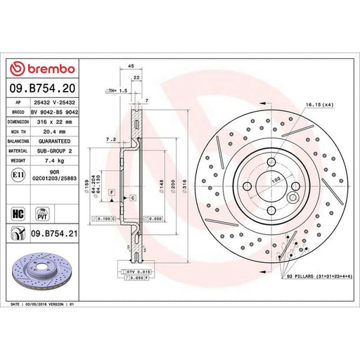 Brembo 2 x Slotted/Perforated Front Brake Discs 09.B754.21