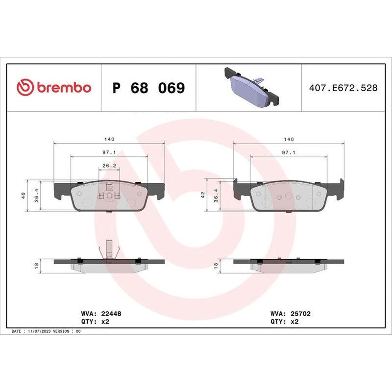 Brembo 4 x Front Brake Pad Set P68069