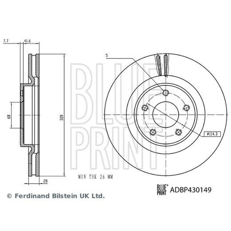 Blue Print 2 x Internally Vented Front Brake Discs ADBP430149
