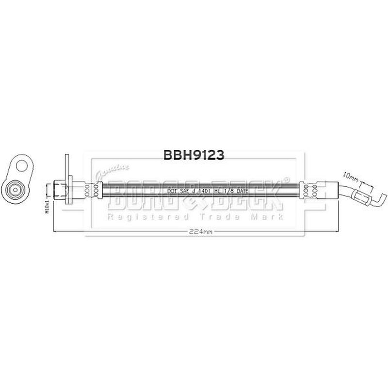 Borg & Beck Brake Hydraulic Hose Line Rear BBH9123