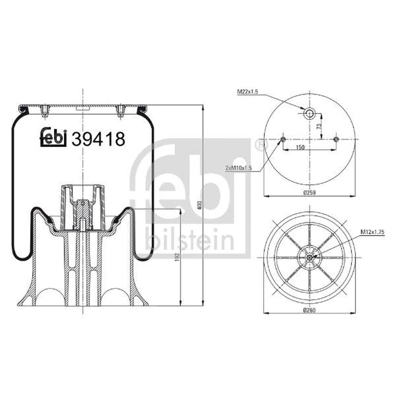 Febi Air Suspension Bellow 260mm 39418