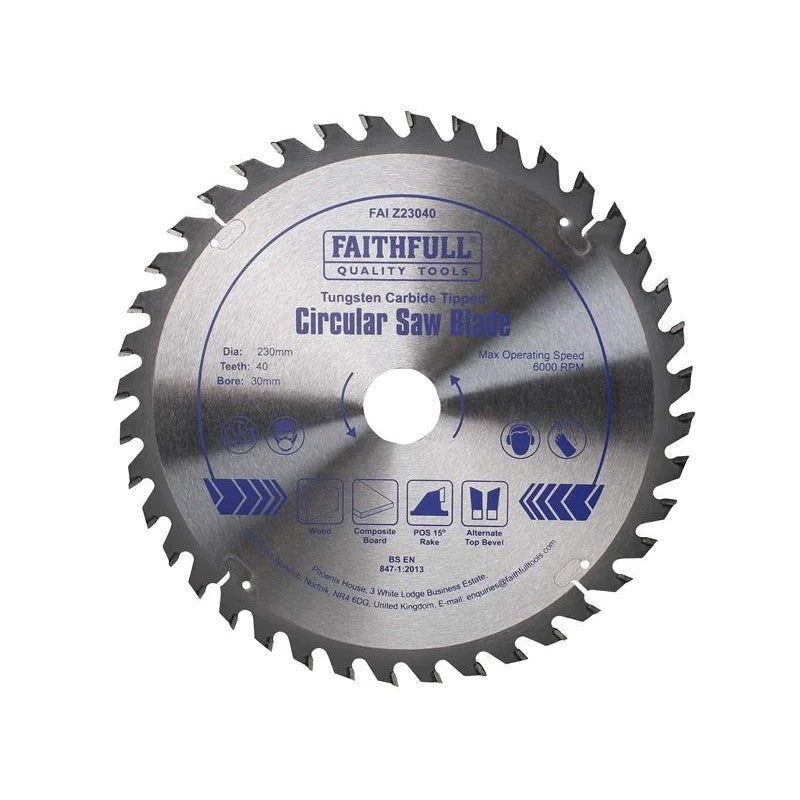 Faithfull TCT Circular Saw Blade 230 x 30mm x 40T POS - FAIZ23040