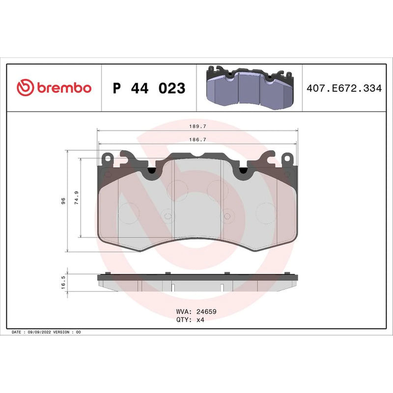Brembo 4 x Front Brake Pad Set P44023