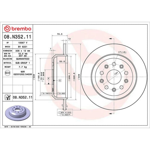 Brembo 2 x Solid Rear Brake Discs 08.N352.11