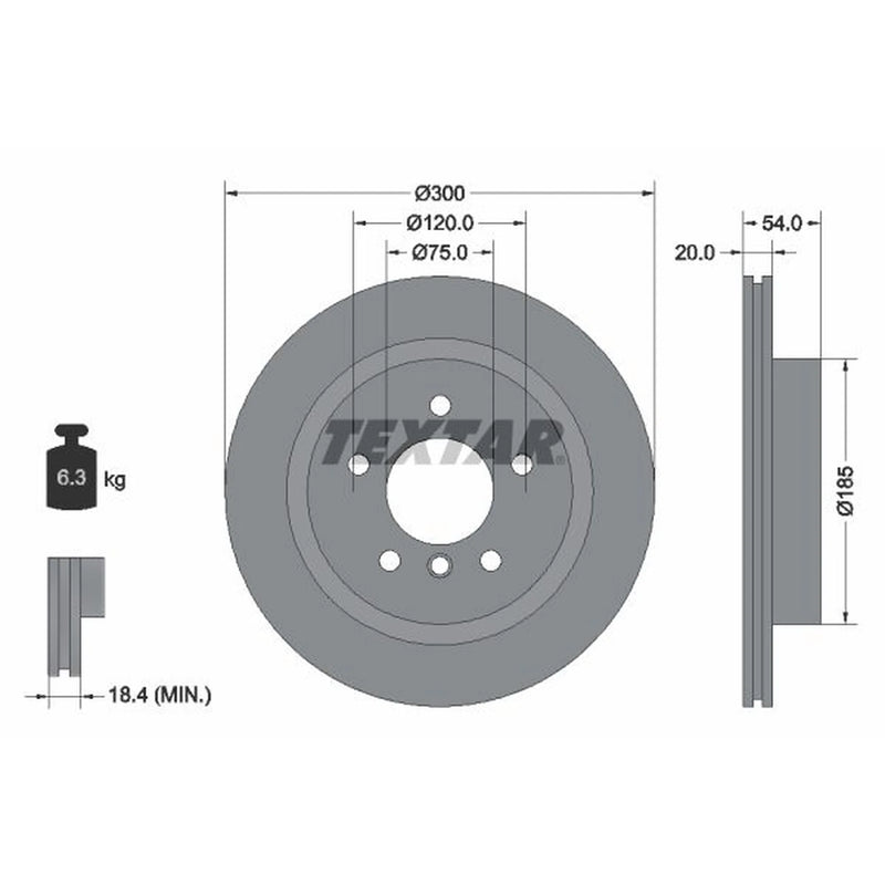 Textar 2 x Internally Vented Rear Brake Discs 92196605