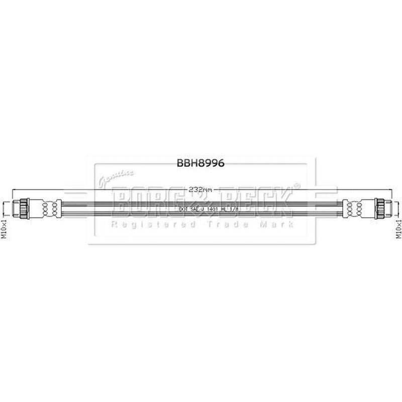 Borg & Beck Brake Hydraulic Hose Line Rear Left BBH8996