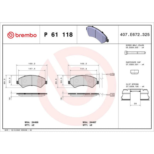 Brembo 4 x Front Brake Pad Set P61118