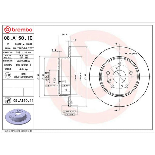 Brembo 2 x Solid Rear Brake Discs 08.A150.11