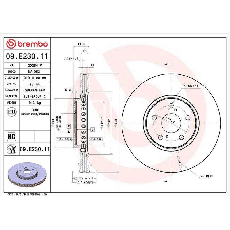 Brembo 2 x Internally Vented Front Brake Discs 09.E230.11