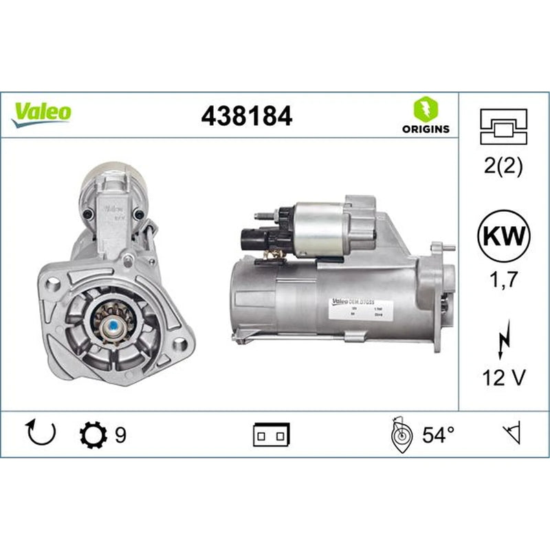 Valeo Starter Motor 12V 1.7kW 9 Teeth 438184