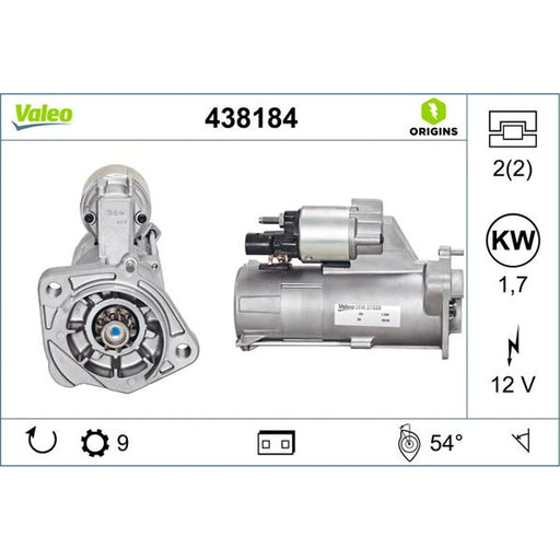 Valeo Starter Motor 12V 1.7kW 9 Teeth 438184