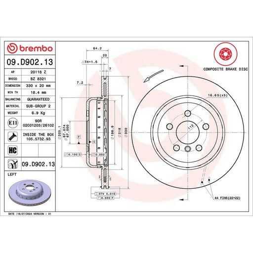 Brembo 2 x Aluminium Rear Brake Disc Hub Brake Discs 09.D902.13