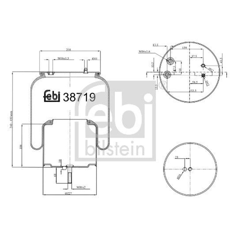 Febi Air Suspension Bellow 258mm Rear Right 38719