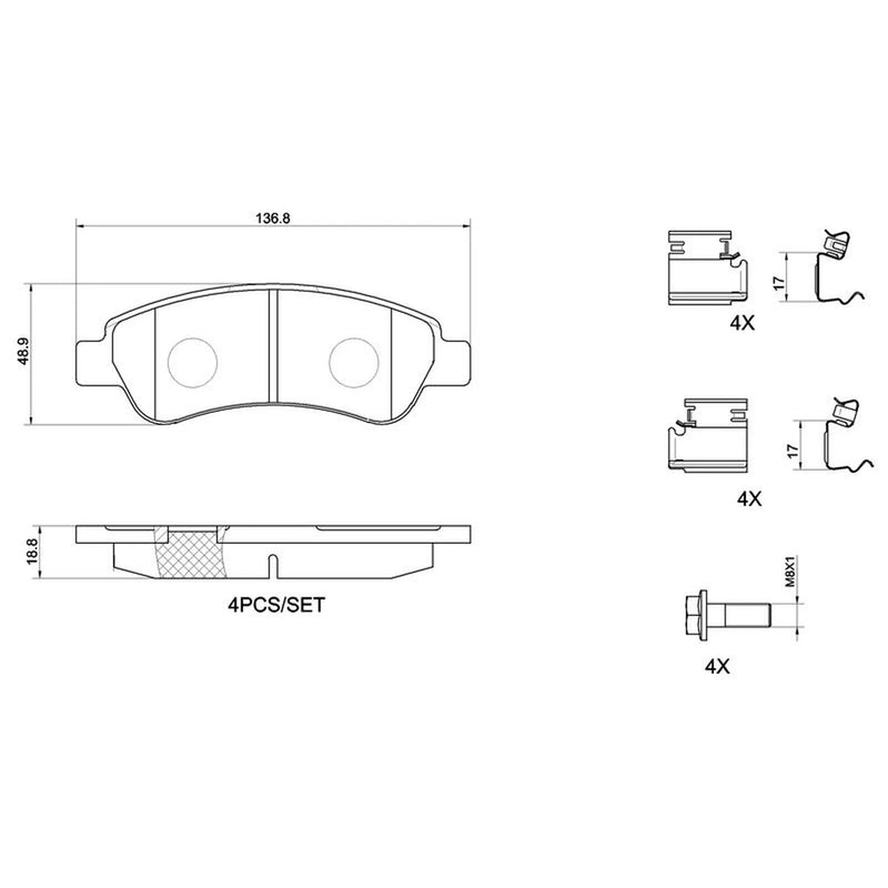 Brembo 4 x Rear Brake Pad Set P61091G