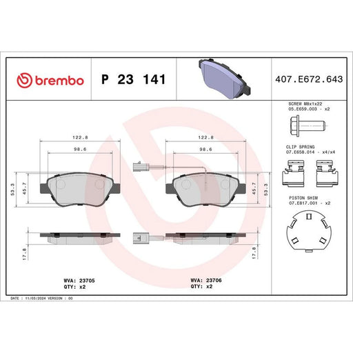 Brembo 4 x Front Brake Pad Set P23141