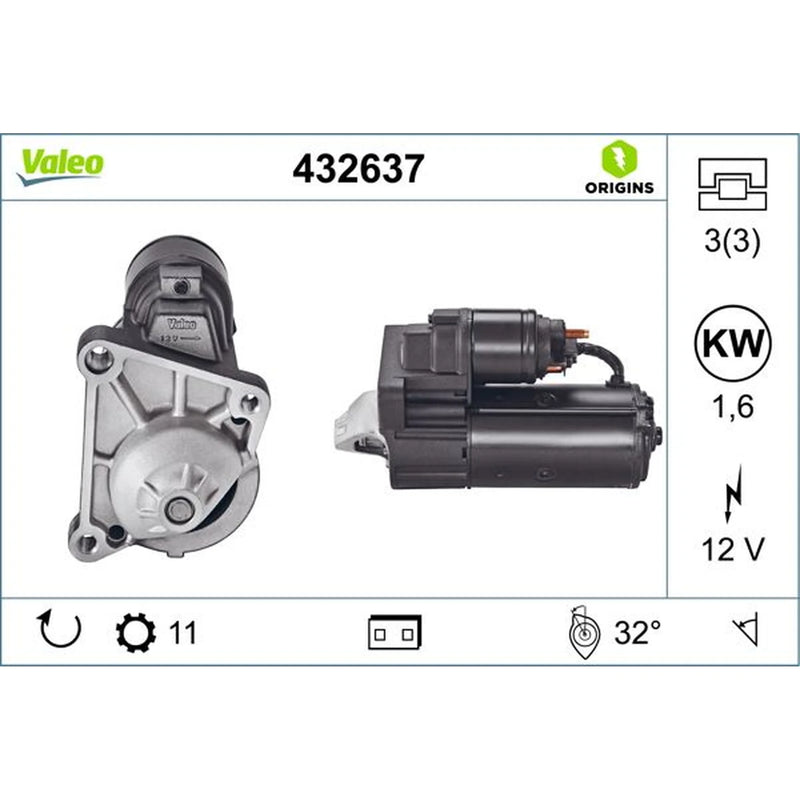 Valeo Starter Motor 12V 1.6kW 11 Teeth 432637