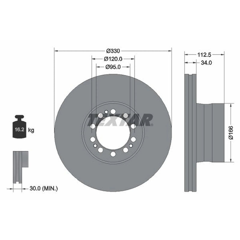 Textar 2 x Internally Vented Brake Discs 93322400 OE 1703801