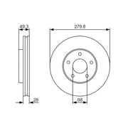 Bosch 2 x Vented Brake Discs 0 986 479 R90