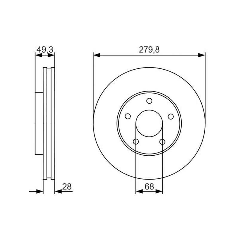 Bosch 2 x Vented Brake Discs 0 986 479 R90
