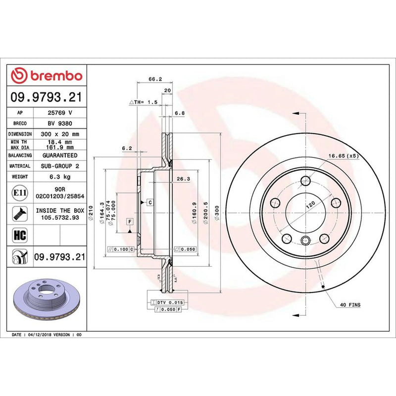 Brembo 2 x Internally Vented Rear Brake Discs 09.9793.21