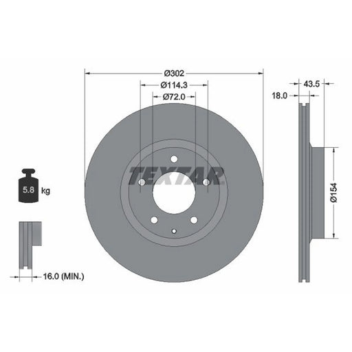 Textar 2 x Internally Vented Rear Brake Discs 92174503
