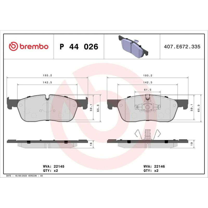 Brembo 4 x Front Brake Pad Set P44026