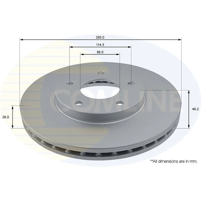 Comline 2 x Internally Vented Front Brake Discs ADC0260V